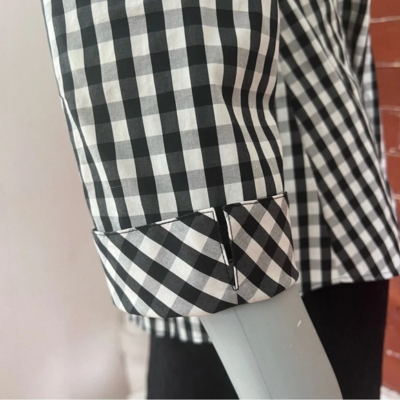 Lafayette 148 Black and White Gingham Fitted Button Down Shirt Checked Top - Picture 8 of 15